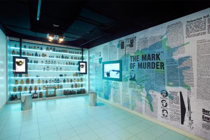 Installation with newspaper and pharmaceutical bottles 